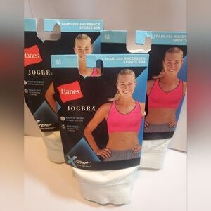 3 Hanes Medium Seamless JogBra Sports Bra White